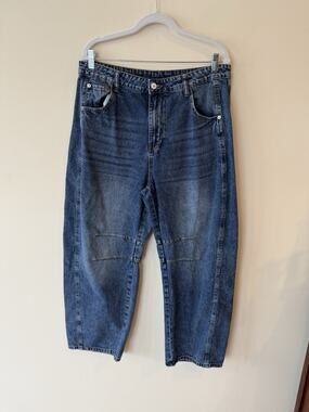 Women's Baggy Boyfriend Jeans Vintage Wide Leg Mid Rise Barrel Denim Size 14